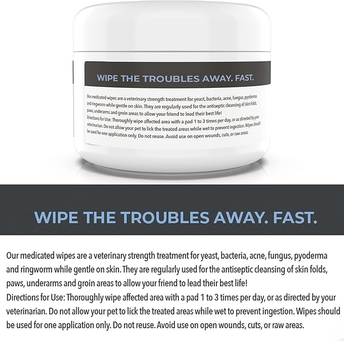 Smiling Paws Pets - Antibacterial & Antifungal Wipes for Dogs & Cats (with Chlorhexidine & Ketoconazole)