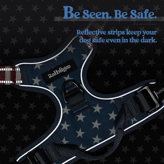 rabbitgoo Dog Harness No Pull with 2 Leash Clips, Adjustable Soft Padded, Reflective Oxford No Choke Pet Vest with Easy Control Handle for Large Dogs, Blue Star, M