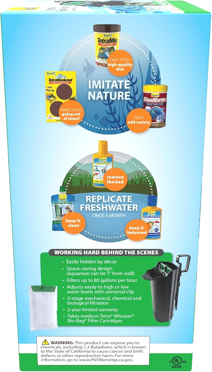 Tetra Whisper Internal Power Filter 5 To 10 Gallons, For aquariums, In-Tank Filtration With Air Pump, Black