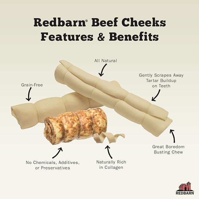 Redbarn Pet Products All-Natural Beef Cheek Rolls for Dogs, Grain-Free Cow Cheeks, Rich in Collagen, Available in Chicken & Carrot Glaze or Uncoated Chicken & Carrot, Small/Medium (Pack of 25)