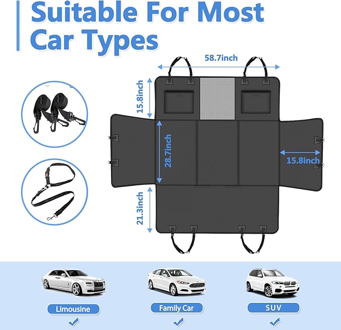 Hard Bottom Dog Car Seat Cover for Back Seat – Waterproof Nonslip Hammock Extender for Trucks & SUVs, Heavy Duty Pet Protector, Black Faux Leather