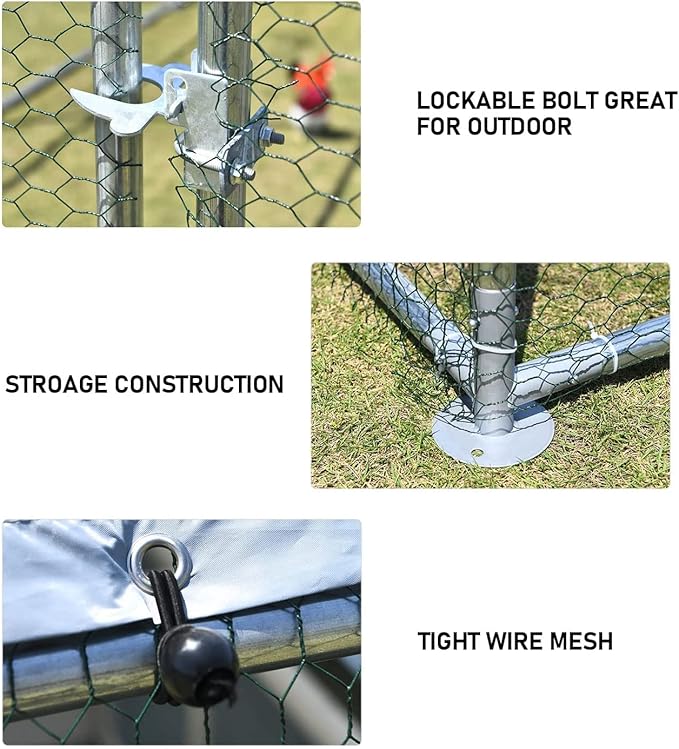 1.26’’ Large Metal Chicken Coop Walk in, Chicken Pen for Chickens, Outdoor Chicken Runs Coops Dog Kennel, Spire Roofed Chicken Runs for Yard with Anti-Ultraviolet Cover (9.8’Lx26.2’Wx6.4’H)