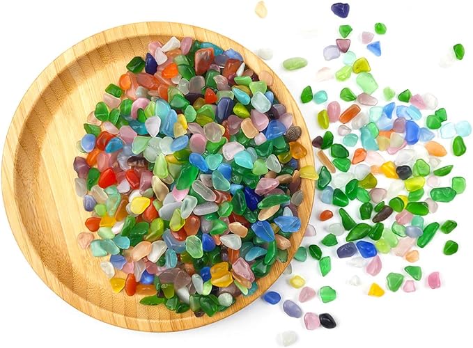 WAYBER Colorful Pebbles, 2 Lbs/920g Decorative Crystal Stones Sea Glass Opal Rocks Gravel Sand for Aquarium/Turtle Tank/Succulent Plants/Flowerpot/Vase Decoration (Fill 2 Cups)