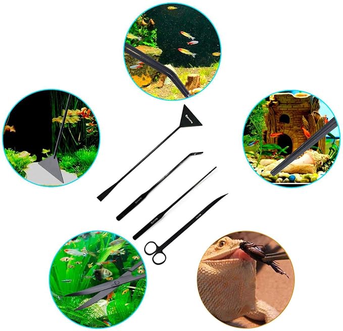 Aquarium Tweezers, Capetsma Stainless Steel Aquarium Plant Tools Long Aquascaping Tools Scissors Spatula Aquatic Plants Tool Set for Freshwater and Saltwater