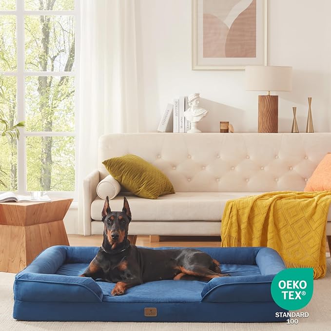 Bedfolks Orthopedic Dog Bed XXL, Waterproof Dog Sofa Bed for Giant Dogs, Egg Foam Pet Couch Bed with Removable Washable Cover and Nonslip Bottom, Navy Blue