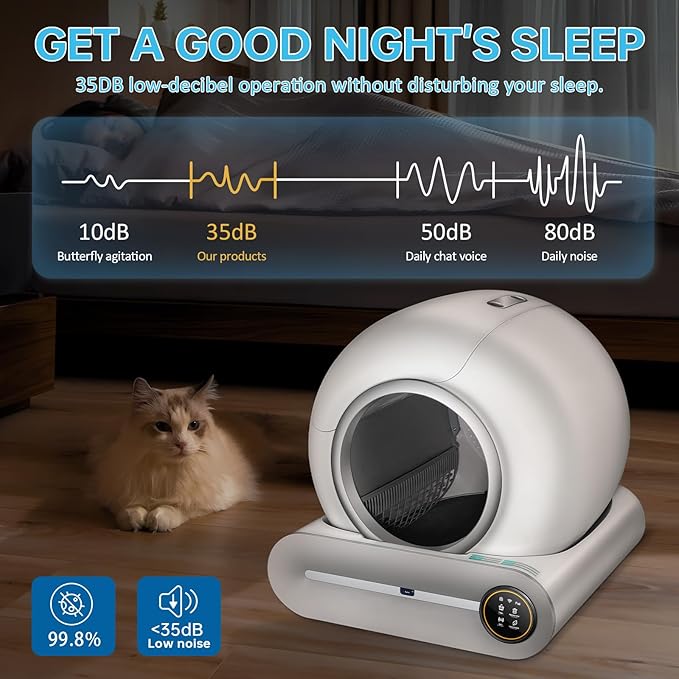 SUANPOT Self Cleaning Cat Litter Box, Automatic Robot Box for Multiple Cats, Smart Self Cleaning with Safety Protection, APP Control, Deodorization and Sterilization, Matte White