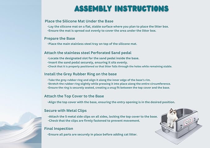 XL Metal Cat Litter Box with Lid – Non-Stick, Odor Control, Stainless Steel, Rust-Resistant, High-Sided – Easy to Clean with Handles, No-Slip Base, Leak-Proof Seal, 5 Clips, Cleaning Tracker