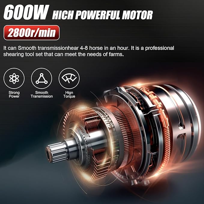 Horse Clippers,600W Professional Electric Horse Grooming Kit, Shaving Equine Clippers for Horses Goat Cattle Large Thick Coat Animals,6 Speeds Heavy Duty Farm Livestock Haircut Trimmer