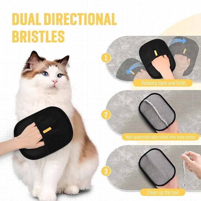 2025 New Pet Hair RemovalGlove,Upgraded Animal Fur Removal Tool,Yomi Pet Hair Remover Glove, Washable Reusable Double Sided Static Pet Hair Removal Glove forCouch,Furniture,Carpet,CarSeat. (2pcs)