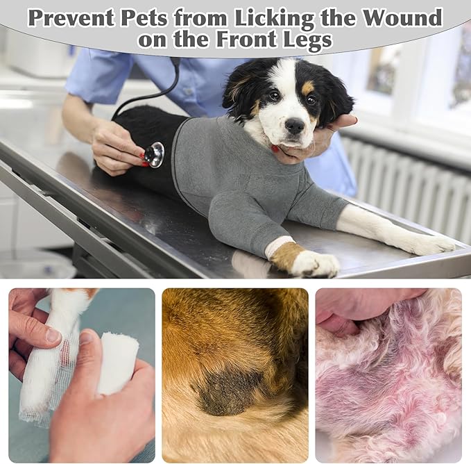 IDOMIK Dog Recovery Suit, Dog Surgery Recovery Suit Front Legs, Comfy Joint Leg Sleeves After Surgery, Elbow Braces Protector for Leg Injuries & Joint Pain, Cone Collar Alternatives,Grey,3XL