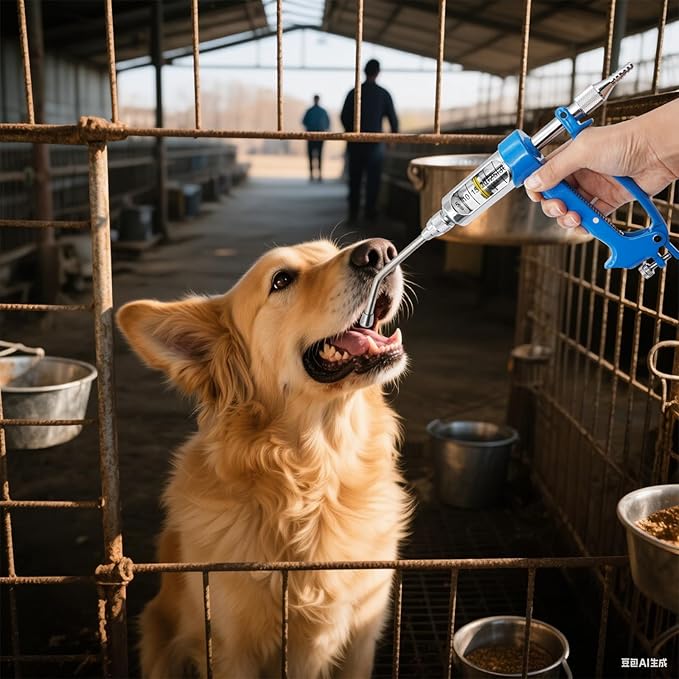 10ML Veterinary Metal Feeding Gun, Continuous Drench Gun Dosing Device Veterinary Adjustable Medicine Dispenser Husbandry Autonomous Feeding Tool, for Pig Cow, Sheep, Horse (Blue, 10ML No Bottle)
