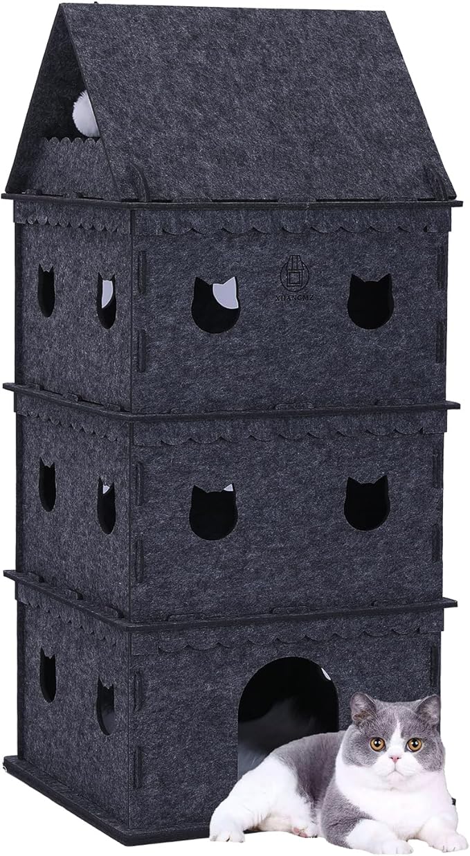4-Tier Indoor Cat Apartment,Cozy Pet Cat Bed, Hideaway, and Sturdy Cat Castle for Multiple and Large Cats