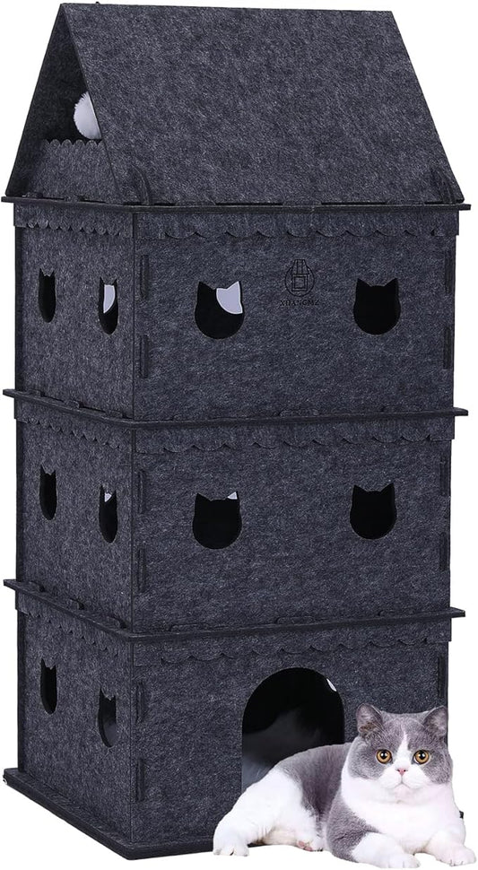 4-Tier Indoor Cat Apartment,Cozy Pet Cat Bed, Hideaway, and Sturdy Cat Castle for Multiple and Large Cats