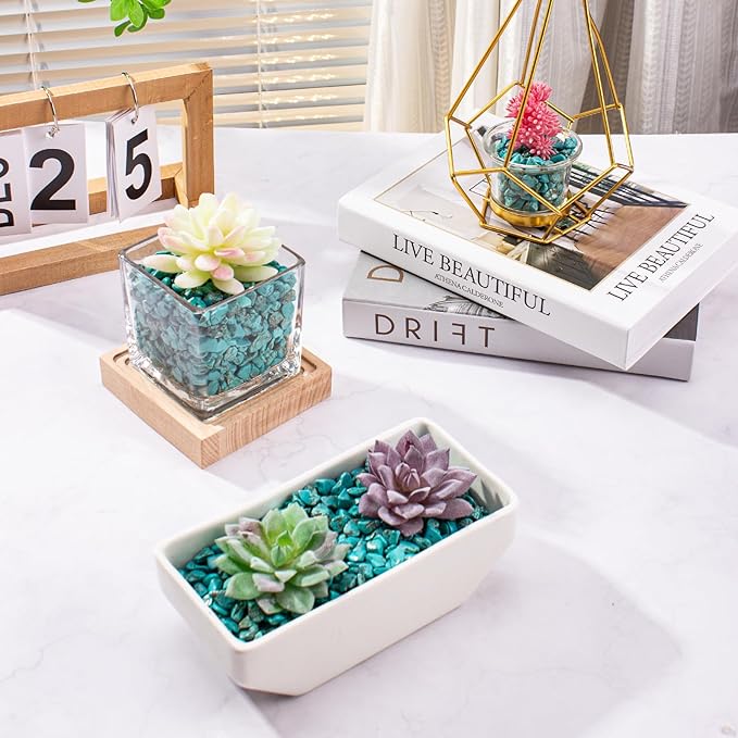 0.88 Lb Turquoise Aquarium Gravel Rocks Betta Fish Tank Pebbles, Polished Tumbled Crystals Stones Crushed Quartz Chips for Crafts, Fish Turtle Tank and Home Decoration