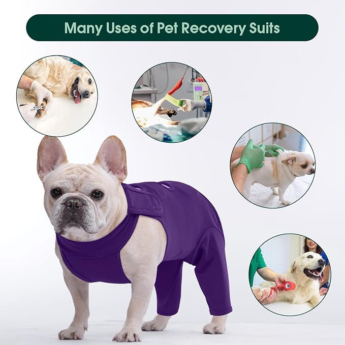 Kuoser Thigh Wound Protective Sleeve for Dogs, Dog Surgery Recovery Suit for Rear Legs, Dog Recovery Sleeve for Female Male Dogs, Dog Onesie After Surgery Pet Surgical Suit for Spay Neuter, Purple XS