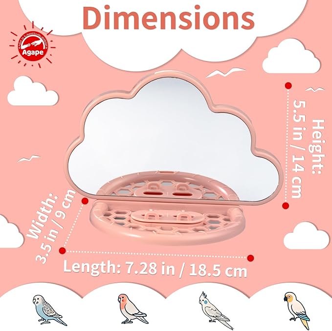 Agape Bird Mirror for Cage, Bird Toys with Perch and Slow Feeder to Expend Energy, Small Parrot Swing, Interactive Toys for Cockatiel, Lovebird, Parakeet, Conure, Finch, and Budgies