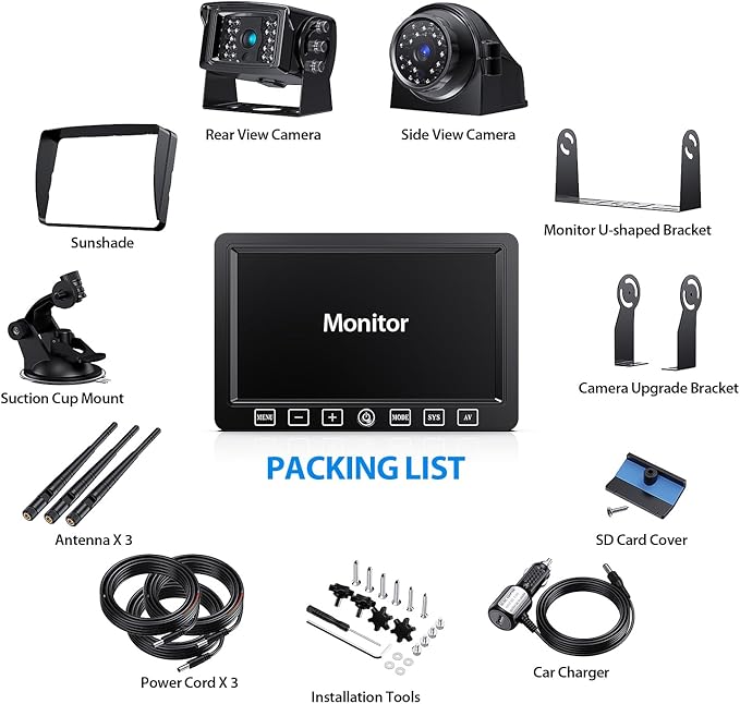 Wireless Backup Camera System with 7-Inch DVR Dual/Quad Split Touch Monitor, IP69 Waterproof HD 1080P Wireless 2 Rear View Side View Camera for RV Trailer Truck 5th Wheel,BW702