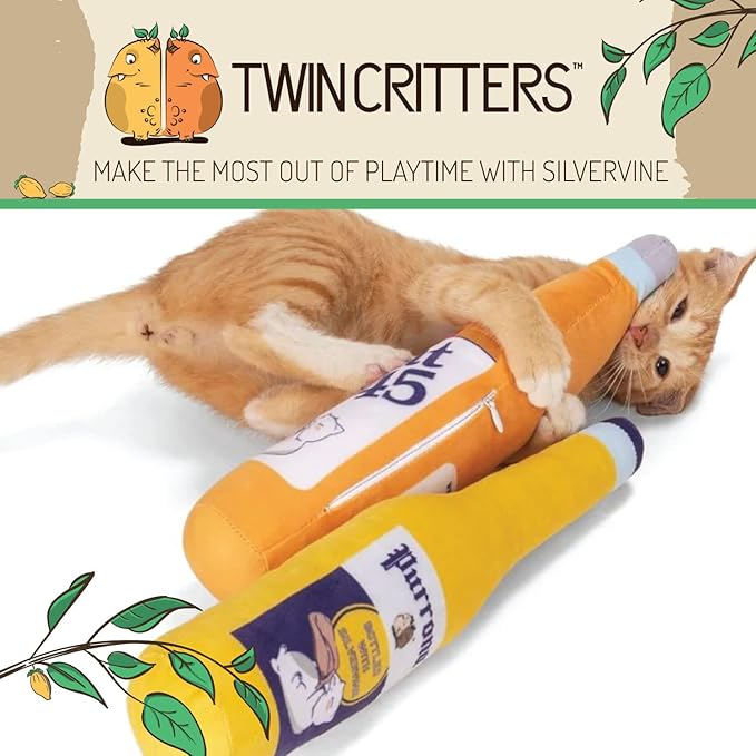 KittiForti 2-Pack Organic Silvervine Catnip Substitute Toys for Cats & Kittens | 100% All-Natural Wild Harvested Silvervine | 2 Refillable Beer Bottle Kicker Cat Toys