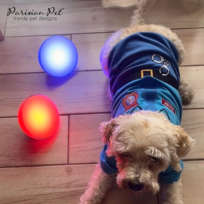 Parisian Pet Sleeved Cop Costume - Embroidered Police Dog Shirt - Blue Cotton & Polyester Sleeved Cop Costume for Large Dogs (Large)