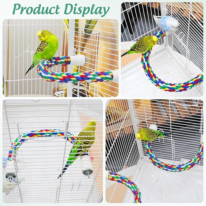 Colorful Bird Rope Perch Stand, Birdcage Swing Spiral Toys, Bird Climbing Standing Bungee Rope Perches Chew Toys Cage Accessories for Cockatiels Parrots Birds (40CM/15.7inch)