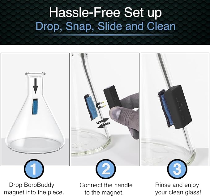 SNOWTREE Magnetic Glass Cleaner BoroBuddy | Glass Pieces, Bottles, Vases | Compact Design for Tighter Spaces & Smaller Glass Pieces | Double Sided | Black