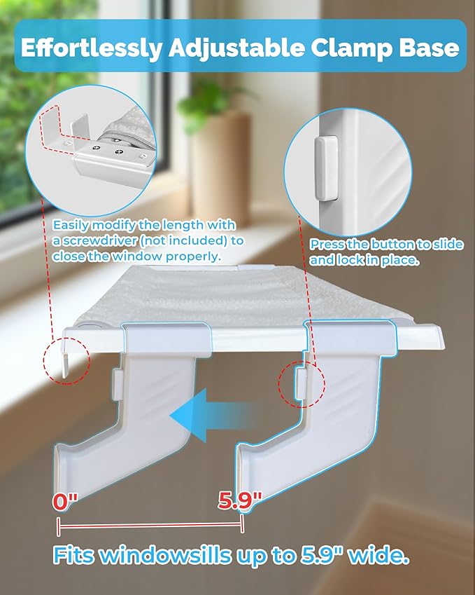 Heavy-Duty Cat Window Sill Perch All-Metal Frame Supports up to 120 lbs – Durable, Easy-to-Assemble Cat Window Hammock for Large Cats and Multiple Cats (L 1PC)