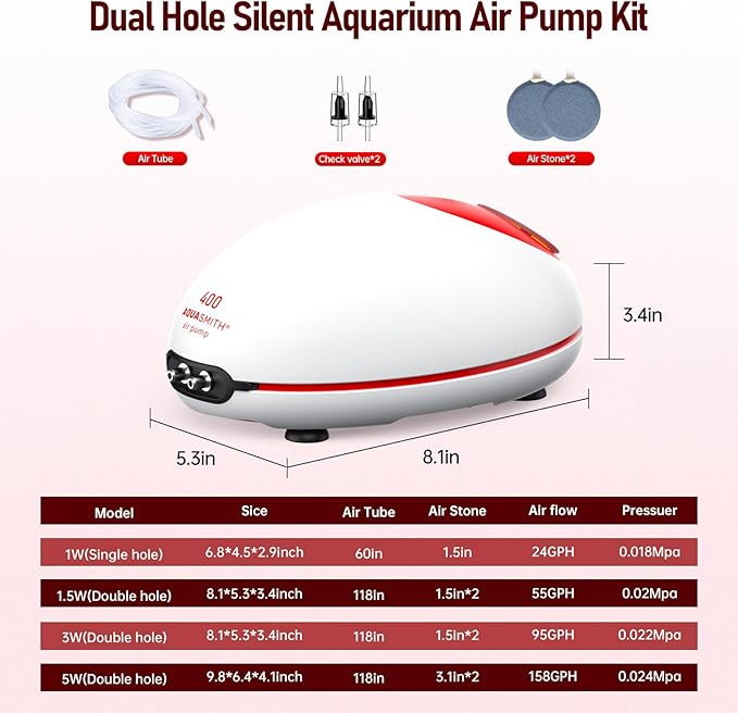 3w Ultra Quiet Aquarium Air Pump, Aquarium Aerator Adjustable Airflow, Single Hole Suitable for 70 to 100 GPH Fish Tank