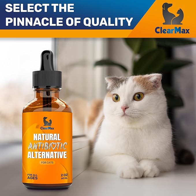Cat Antibiotic to Help with Cough & Allergies โ Antibiotics for Cats to Aid with UTIs and Digestive Moments โ HIPS & Joints Support โ Attractive Chicken Taste โ 2 Oz Bottle