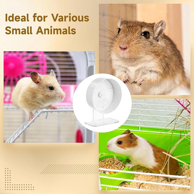 Silent Hamster Wheel, Hamster Exercise Wheel with Adjustable Acrylic Stand, Hamster Exercise Wheel for Gerbil, Syrian & Dwarf, Chinchilla and More Small Animal Hamster Running Wheels (8.2 in)