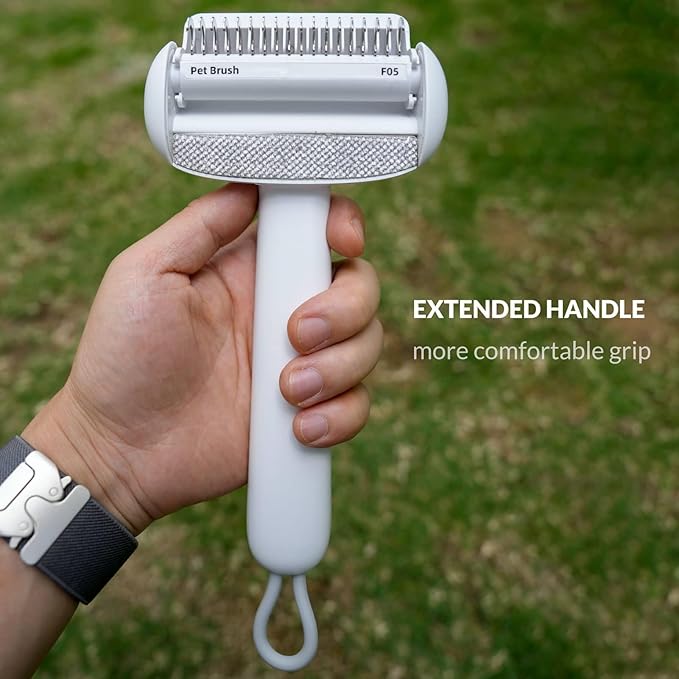 Self Cleaning Grooming Brush for Shedding Pets Rake Gently Removes Loose Undercoat Mats Tangled (White)