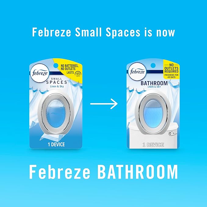 Febreze Bathroom Air Freshener, Odor-Fighting, Plug In Alternative, Air Fresheners for Home and Bathroom and Kitchen, Closet Air Fresheners, Linen & Sky Scent, 4 Count