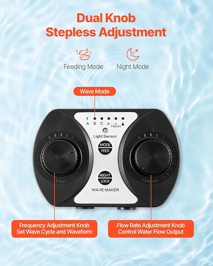 VEVOR Aquarium Wave Maker, 10W, 1057 GPH Quiet and Strong DC Powerhead, Adjustable Fish Tank Circulation Pump with Controller, Strong Magnetic Base, 360° Rotating Wavemaker, for Freshwater Saltwater