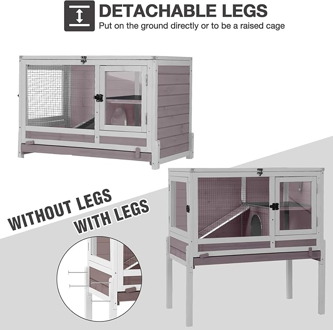 Guinea Pig Cage Indoor with Wheels Rabbit Hutch with Removable Proof Tray and Cool Zinc Plate Chew-Resistant Metal Frame Hamster Cage with Elevated Legs 36.6" L(Grey)