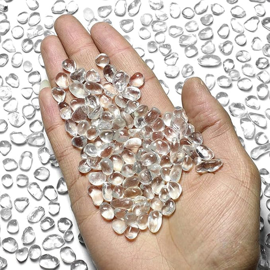1 Lb (460 g) Clear Sea Glass Stones Irregular Rainbow Glass Pebble Decorative Rock Glaze Quartz Tumbled Gemstone Chips for Aquarium Decoration/Vase Filler/Jewelry Making/Handwork Craft