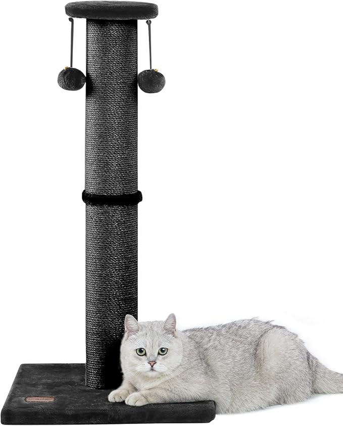Kilodor 34Inch Tall Cat Scratching Post,4.3Inch Diameter Large Sisal Cat Scratch Post with Ball, Sturdy and Durable Cat Scratcher for Indoor Cats Adults Black