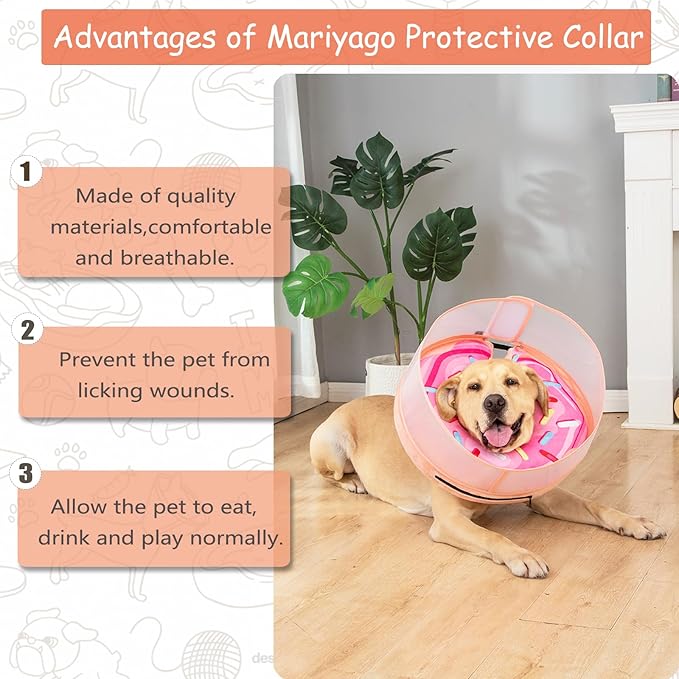 Inflatable Dog Cone Collar with Enhanced Anti-Licking, Soft Neck Donut for Dogs Cats, Recovery Pet Cone Collar After Surgery for Large Medium Small Dogs (Donut Pink2, Medium+)