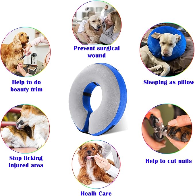 Katoggy Inflatable Cone Collar for Dogs After Surgery, Soft Adjustable Blow up Donut E-Collar for Small Medium Large Dogs and Cats