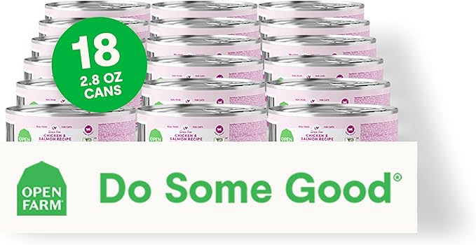 Open Farm Canned Cat Food, Paté for Complete & Balanced Nutrition, Grain-Free and Legume-Free Wet Cat Food, Chicken & Salmon Recipe, 2.8oz Cans (Case of 18)