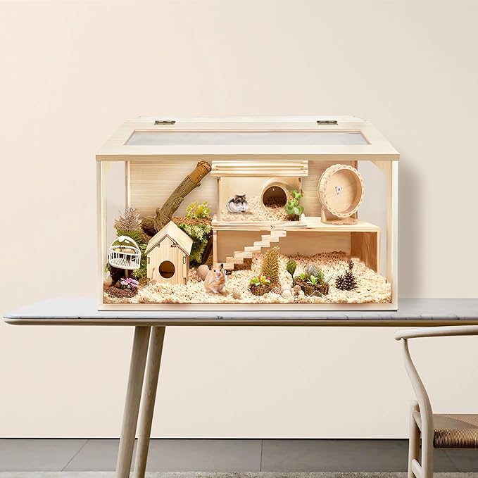 Hamster Cage Chew Proof, Mice and Rat Habitat Openable Top with Acrylic Sheets, Hamster Habitat Solid Built (24”L x 16" W x 16" H)