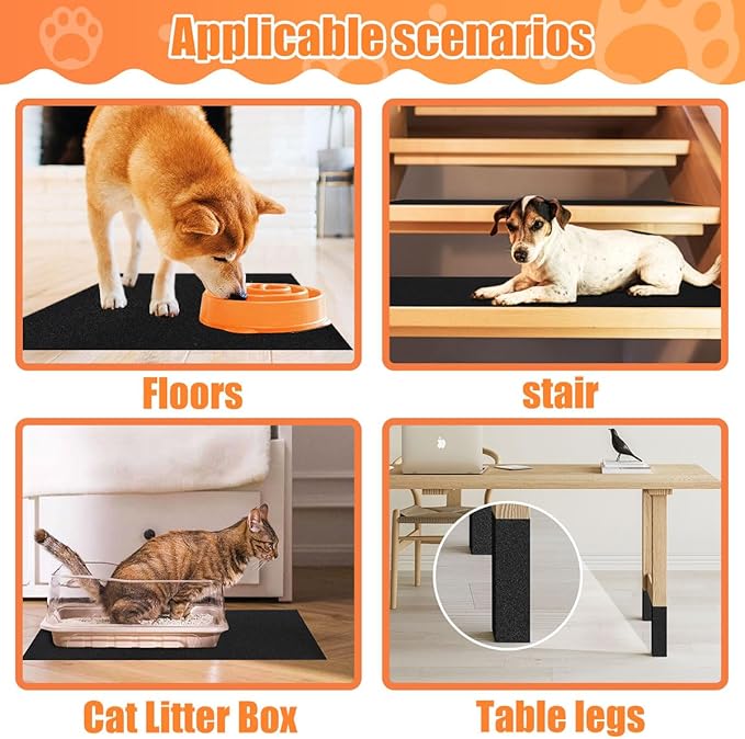 6 PCS Pet Nail Self Adhesive Replacement Emery Paper Fits Most Dog Scratch Pad Cat Litter Box DIY on The Places Where Pets Like to Scratch (10in*17.7in, Black)