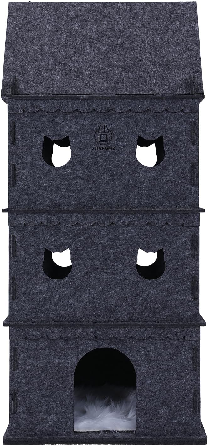 4-Tier Indoor Cat Apartment,Cozy Pet Cat Bed, Hideaway, and Sturdy Cat Castle for Multiple and Large Cats