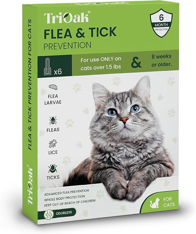 Flea and Tick Prevention for Cats: Flea & Tick Topical for Cats Over 1.5lbs, 6 Dose Flea and Tick Control/Prevention for 6 Months (6 Pack)