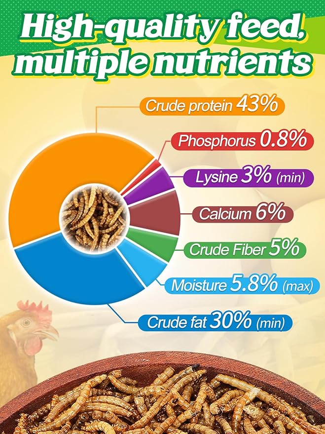 Mealworms Chicken Treats 3 Lbs with Handle Packing, High-Protein Promote Egg Production, Natural Chicken Feed for Laying Hens Wild Birds Ducks