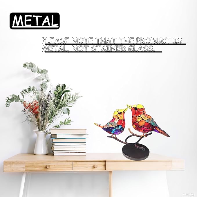2Birds on a Branch, Metal Desktop Plane Shape Decorations, Home Bird Decorations for Office, Window, Aviary, Garden, Gifts for Bird Lovers, Boxed Set.
