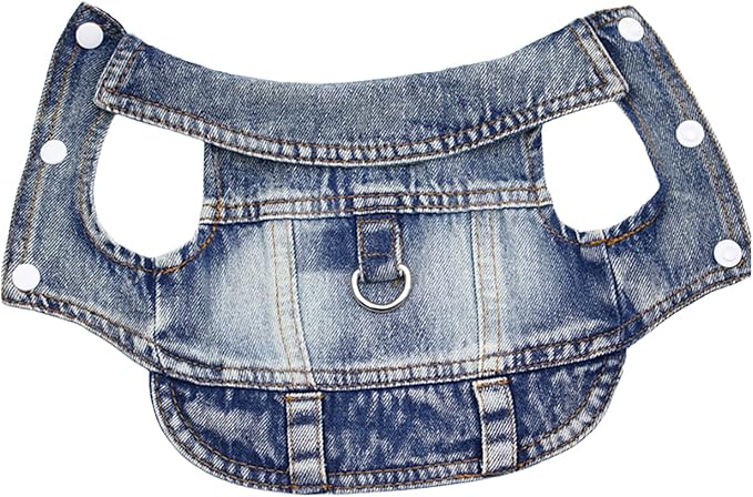 Puppy Clothes for Small Dogs Boy,Classic Western Denim Dog Coat,Dog Jeans Jacket with Leash D-Ring,Pet Cat Costumes,Cooling Harness Vest for Walking (Blue, X-Large)