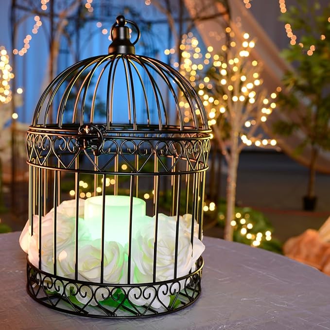Anderson's Decorative Black Wire Birdcage Wedding Centerpiece, Table Décor, Hanging Decorations, Reusable