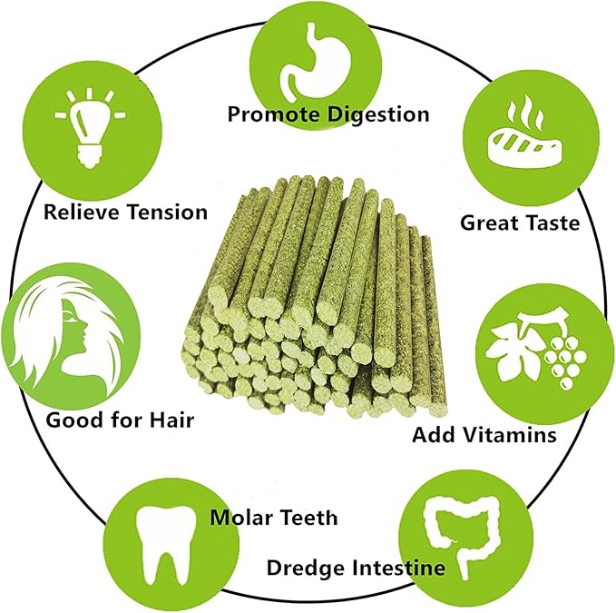 Rabbit Toys,Timothy Hay Stick for Guinea Pig Toy Bunny Chew Toys for Teeth Grinding Hamster Alfalfa Bite Treat Rabbit Molar Food Snack for Pet Rat Chinchilla Squirrel Gerbil-58PCS