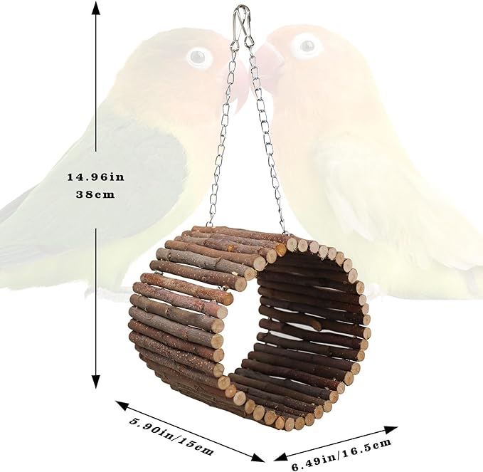 Bird Parrot Swing Toys, Hanging Bird Tree Caves, Natural Apple Wood Parrot Hammock, Bird Cage Accessories, Suitable for Little Bird Parakeets Cockatiels Lovebirds Hamster Rat (6.49" in Diameter)