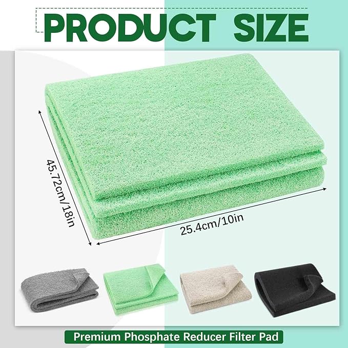 Treela 4 Pcs 18 x 10 Inch Aquarium Filter Pads Ammonia Phosphate Nitrite Remover Reducer Filter Pads Cut-to-fit for Aquariums & Ponds Fish Tank Accessories (Green,Gray,Khaki,Black)