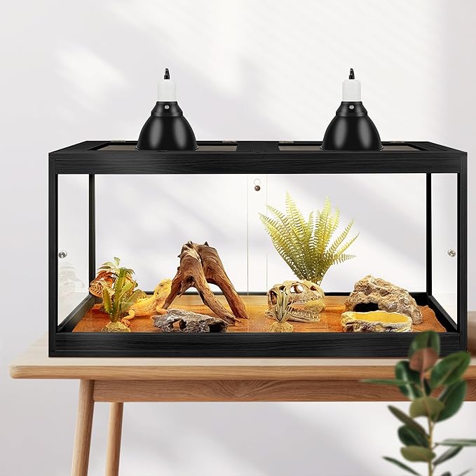 Bearded Dragon Tank,Tempered Glass Reptile Tank with Mesh Roof and Front Sliding Door,Anti-Scratch Lizard Tank,Spacious Reptile Enclosure for Snakes,Lguanas (Black, 63Gallons,40"x20"x20")